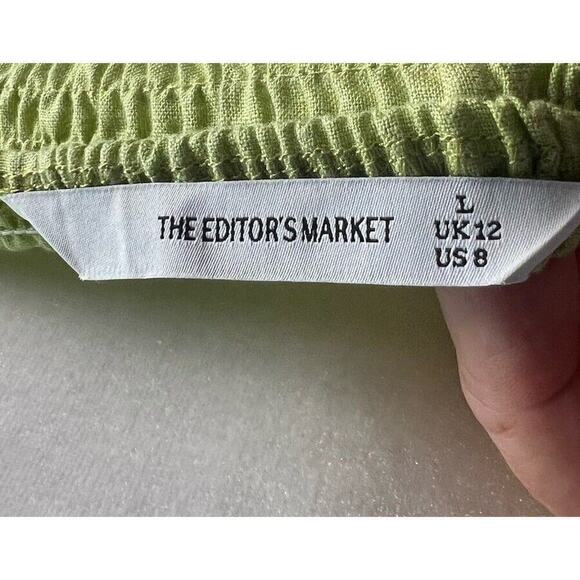 The Editors Markets Womens Linen Green Smocked Zip Halter Crop Top Sz 8 - Picture 9 of 10